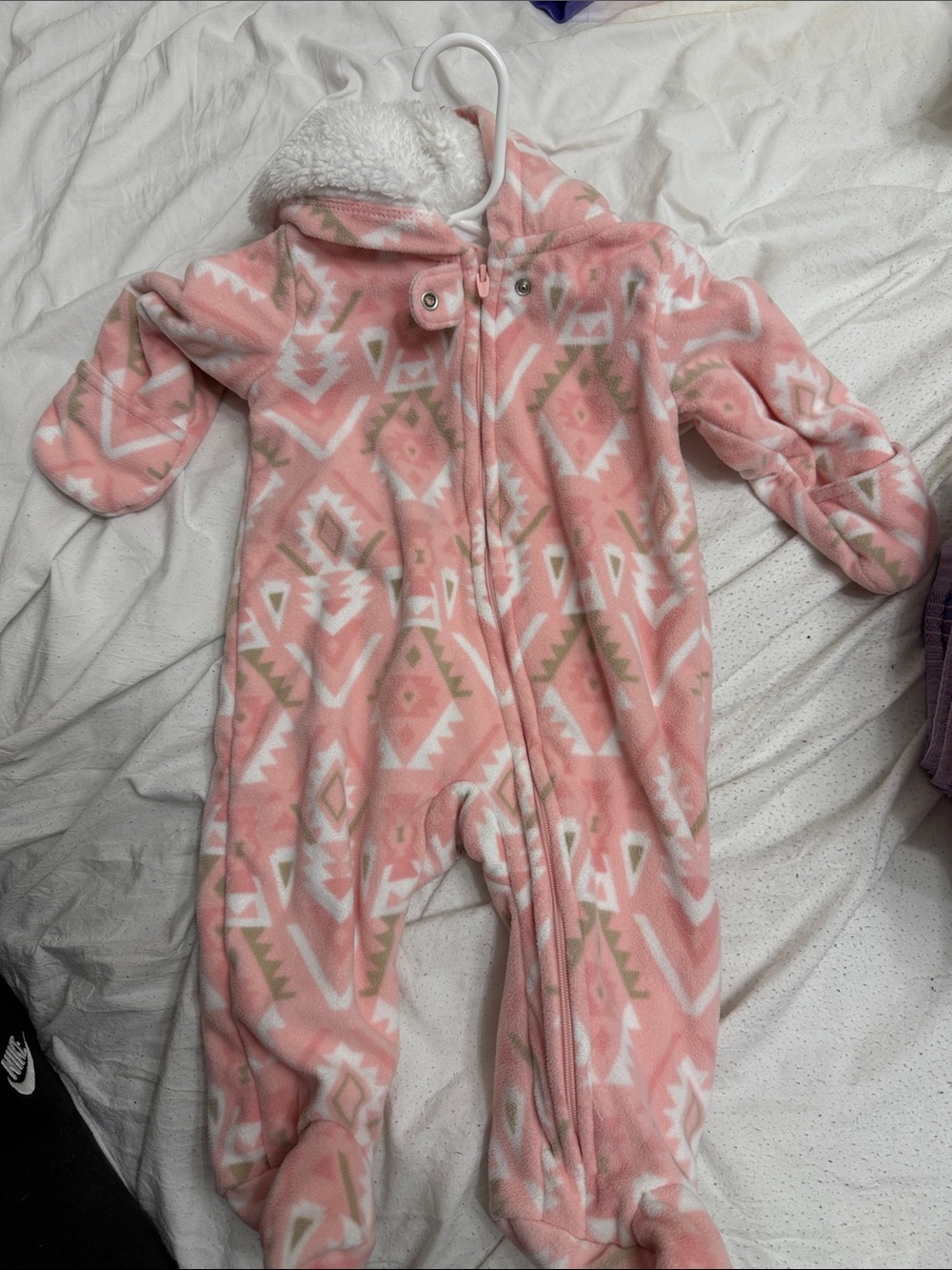 Cozy Pink Aztec Sherpa-Lined Baby One-Piece